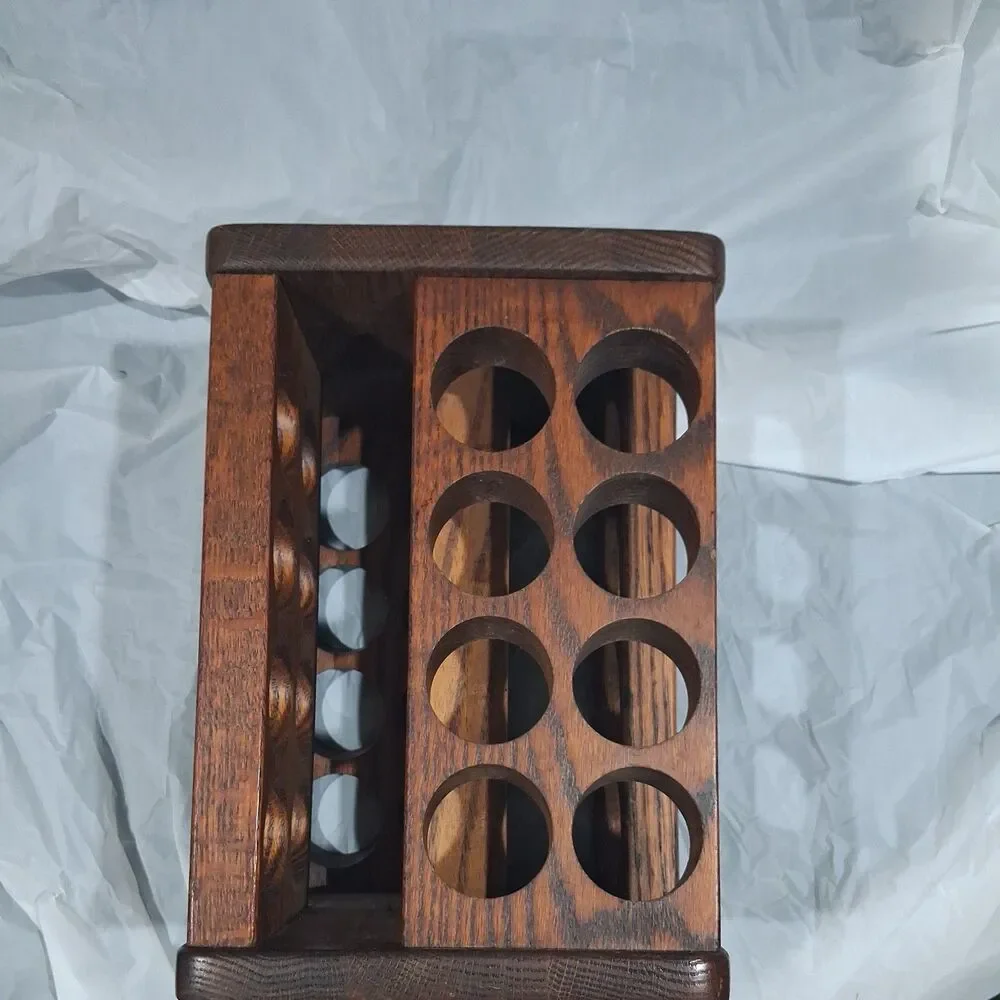 Vtg Wood Spice Rack, Spinning 32-Compartment Rectangular Brown Walnut Tone